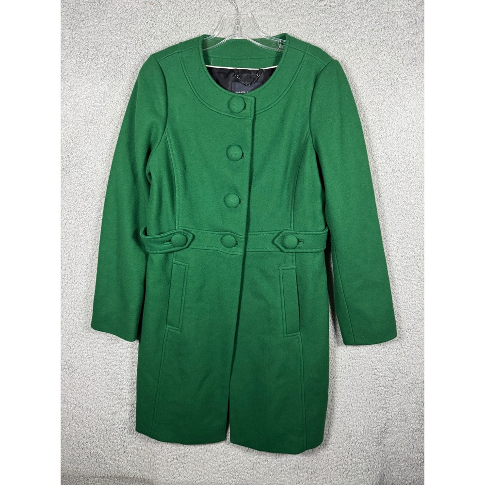 Banana Republic Womens Kelly Green Wool Blend Button Front Overcoat Size M